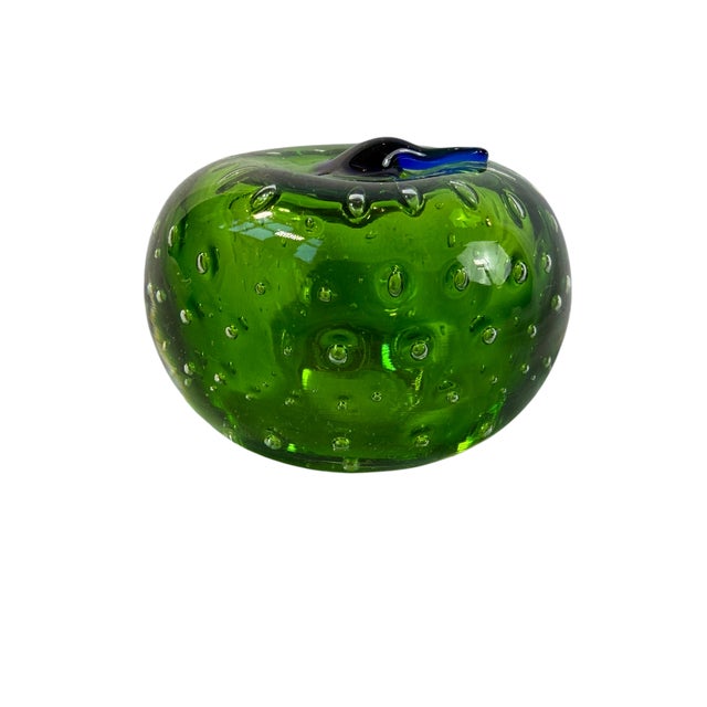 1970's Vintage Murano Glass Style Green Apple Paperweight For Sale - Image 12 of 12