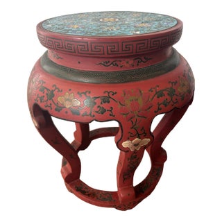 Mid 20th Century Red Painted Wood Garden Stool For Sale