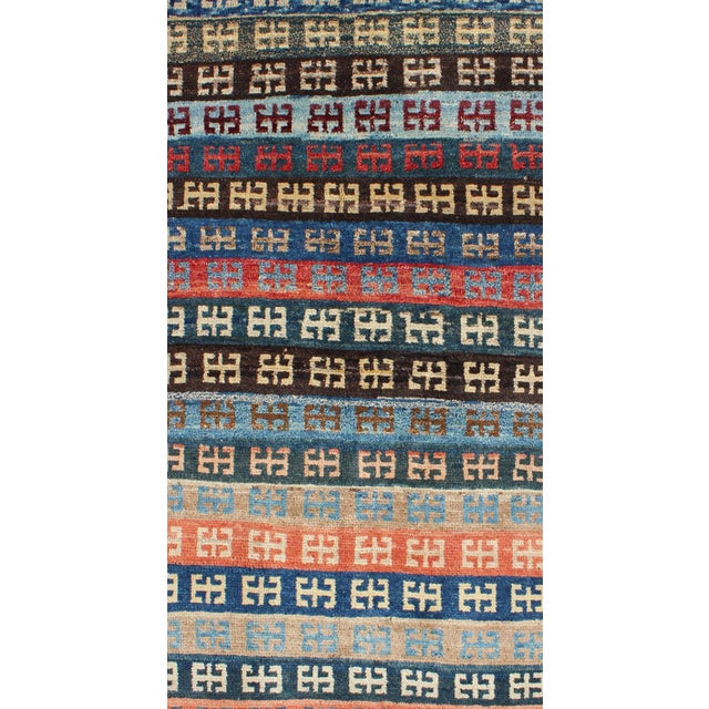 Mid 20th Century Vintage Turkish Tulu Rug With a Modern Striped With Tribal Design For Sale - Image 4 of 7