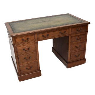 Antique Victorian Leather Top Pedestal Desk, 1860s For Sale