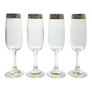 1990s Italian Cellini Gold Crystal Set of 4 Fluted Champagne Glasses