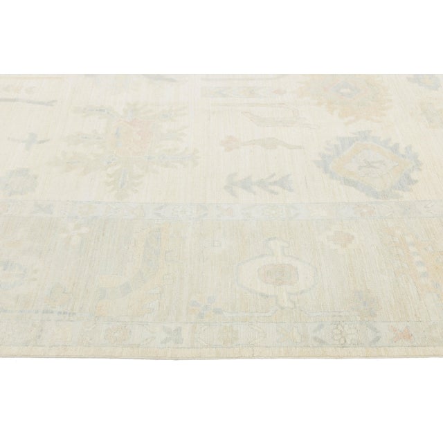 13x15 Modern Oushak Style Hand-Knotted Wool Area Rug – Neutral Ivory & Sage For Sale In New York - Image 6 of 11