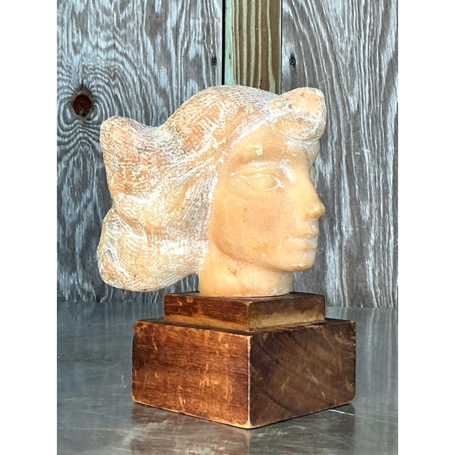Mid 20th Century Vintage Boho Carved Stone Bust of Woman Sculpture For Sale In West Palm - Image 6 of 8