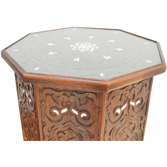 Late 20th Century Vintage Moorish Mother-Of-Pearl Inlaid Octagonal Accent Table For Sale - Image 5 of 8