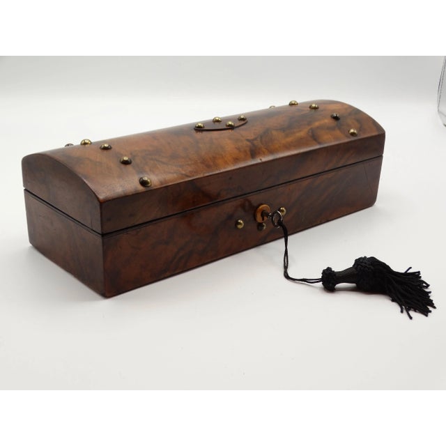 Antique English Figured Walnut Box, Lock & Key For Sale - Image 6 of 7