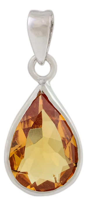 Teardrop Citrine Gemstone Silver Charm Pendant for Him