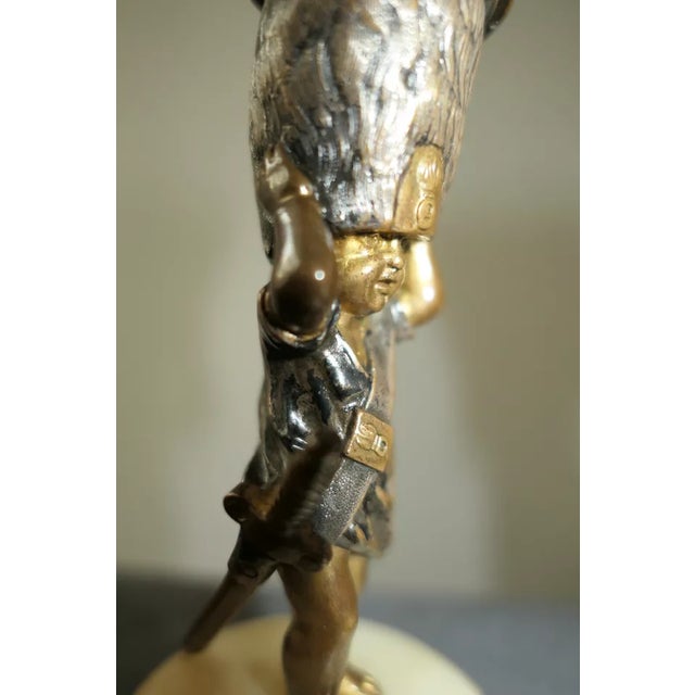 19thc French Antique Louis XVI Polychromed Bronze Military Cherub Candle Holders a - Pair For Sale - Image 4 of 12