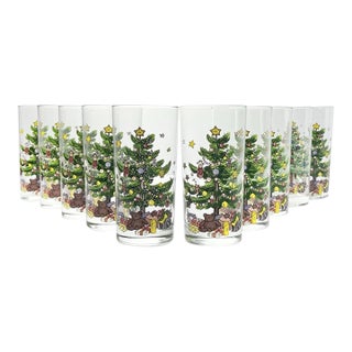 Nikko “Happy Holidays” Set of 10 Highball Timber Glasses For Sale