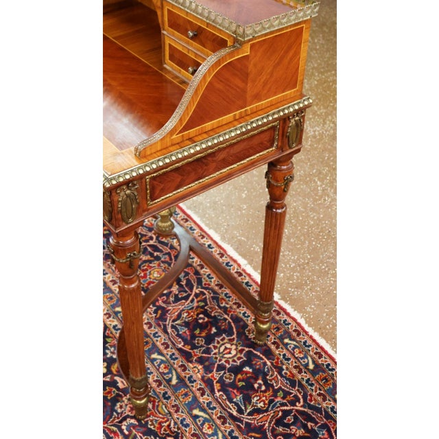 Wood 1950s French Louis XVI Inlaid Ormolu Mounted Ladies Writing Desk For Sale - Image 7 of 13