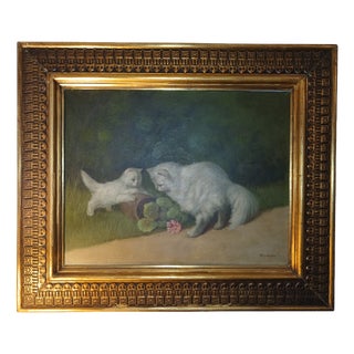 Bernath, Kitten and a Persian Cat, 1920, Painting on Canvas, Framed For Sale