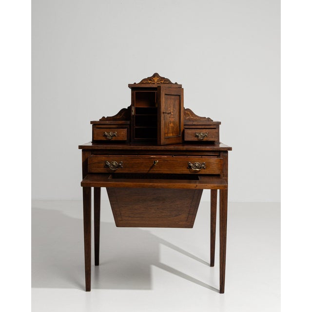 19th Century France Victorian Brown Wood Writing Desk For Sale - Image 4 of 10