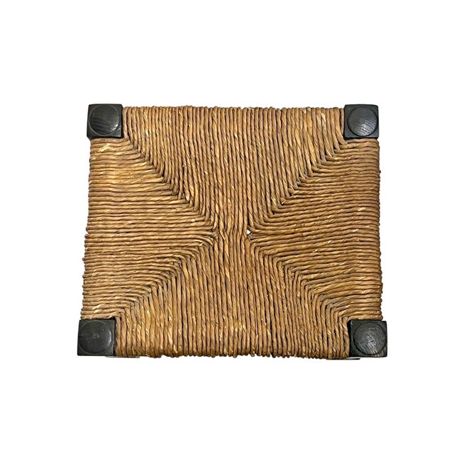 Antique English Jacobean Style Country Woven Rush Seat Stool With Bobbin Legs For Sale - Image 12 of 16