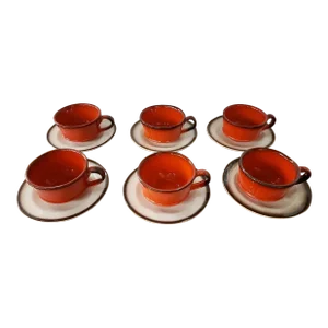 Circa 1960 12 Piece Metlox Poppytrail Red Rooster Coffee Cup & Saucer Set #3