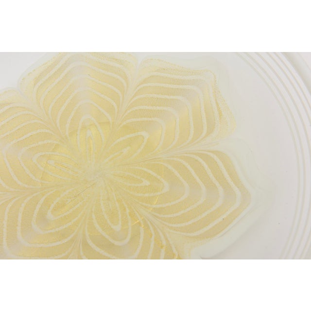 Barovier & Toso Vintage Murano Round Flower Glass Bowl, White With Gold Aventurine, 1980's, Italy For Sale - Image 4 of 9