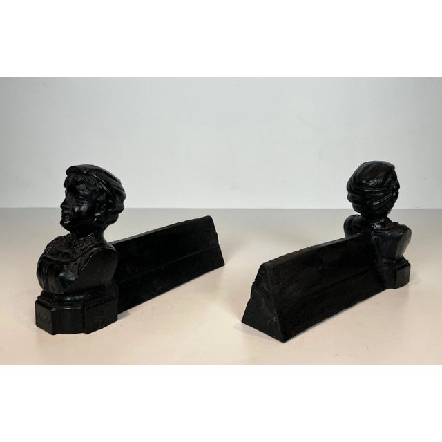 Black Cast Iron Andirons Representing an Italian Woman - a Pair For Sale - Image 8 of 10