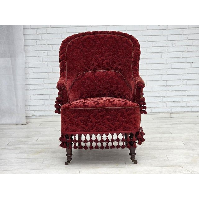 Danish Highback Armchair in Velour with Beech Legs, 1950s For Sale - Image 18 of 18