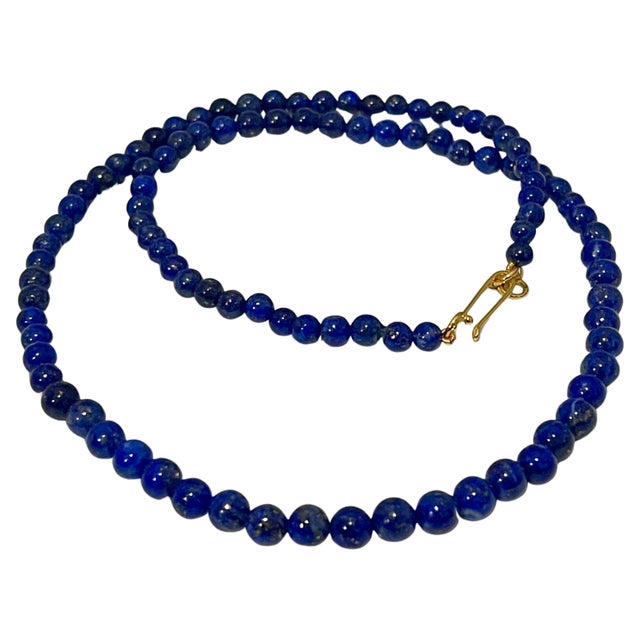 Certified Vintage Lapis Lazuli Single Strand Necklace 14 Kt Yellow Hook Clasp For Sale - Image 10 of 18