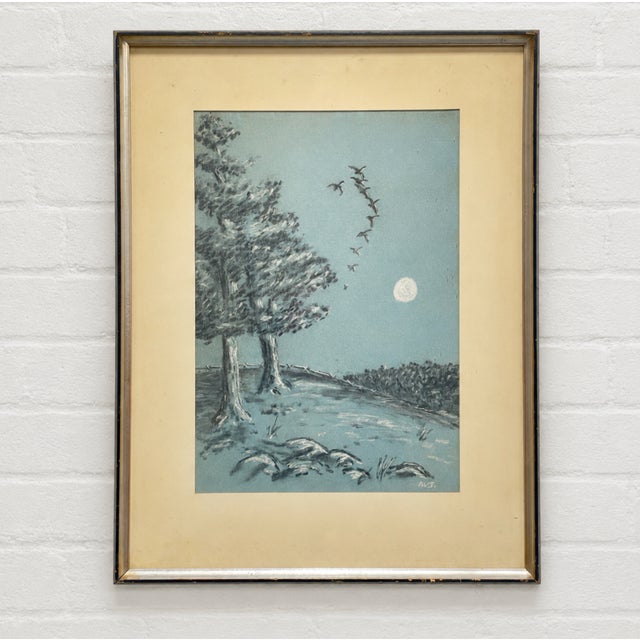 Mid-Century Modern Mid Century Blue Landscape Painting | Framed Original Artwork For Sale - Image 3 of 9