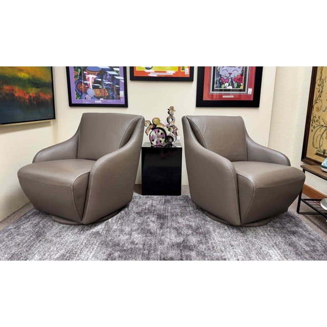 W. Schillig Leather Nikki Swivel Lounge Chairs, a Pair For Sale - Image 4 of 17