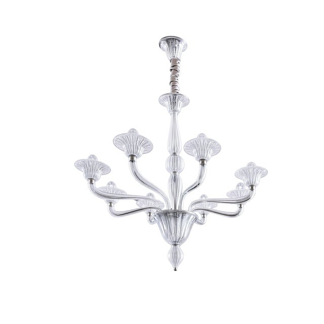 Murano Custom Contemporary Italian 8-Arm Seeded Murano Glass Chandelier With Silver Accents For Sale - Image 4 of 10