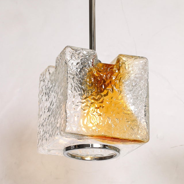Mid-Century Hand-Blown Amber Murano Glass W/ Chrome Pendant Chandelier For Sale - Image 11 of 12