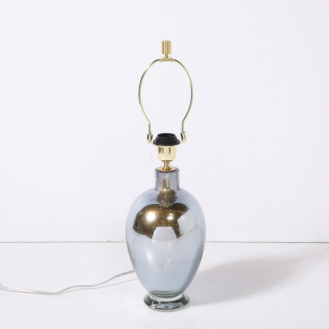 Blue Modernist Hand-Blown Mercury Blue Murano Glass Table Lamps With 24k Gold Flecks For Sale - Image 8 of 16