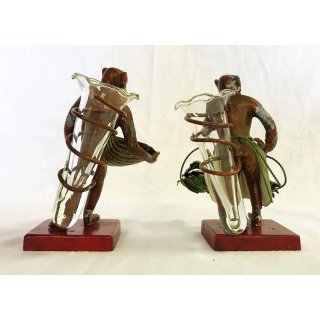 Vintage Petite Choses Cold Painted Monkey Vases- a Pair For Sale In West Palm - Image 6 of 13