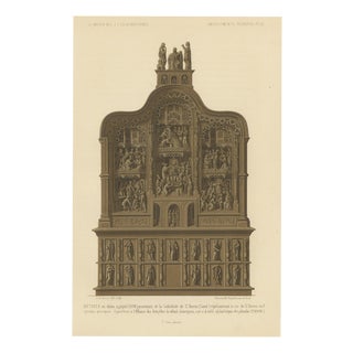 Ferdinand Séré, Carved Oak Retable of 1504 from Saint Bavon, Ghent, 1851, Chromolithograph For Sale