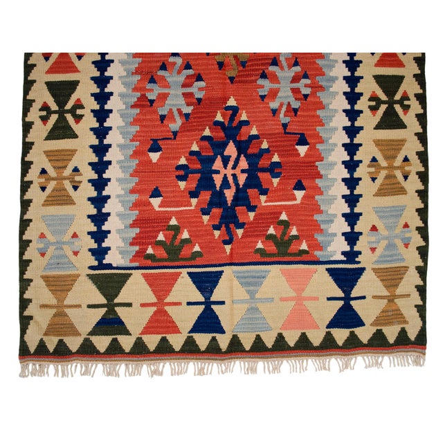 Hand-Woven Turkish Rug Flat Weave Wool Area Rug - 3'7" X 5'10" For Sale - Image 9 of 11