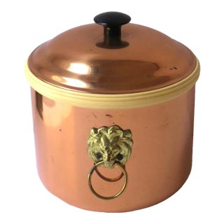 Copper and Brass Ice Bucket With Lion Head Design For Sale