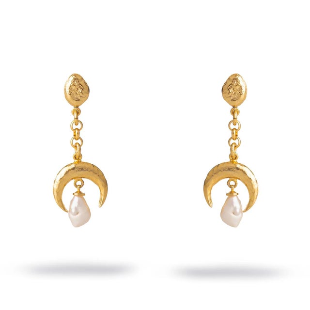 Mystic Moonlight Pearl Gold Earrings, A Pair For Sale - Image 11 of 11