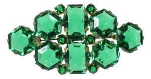 Vintage Czech Art Deco Emerald Crystal Brooch 1920s