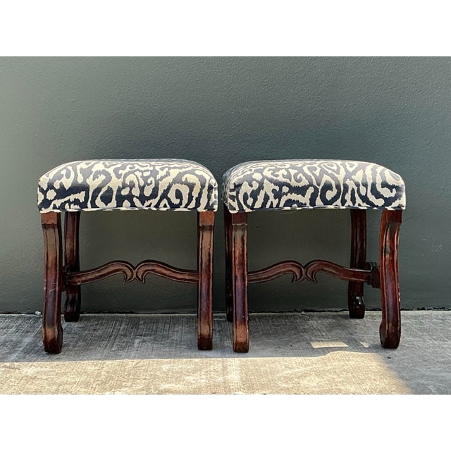 Vintage Carved Wood Low Stools - A Pair For Sale - Image 4 of 12