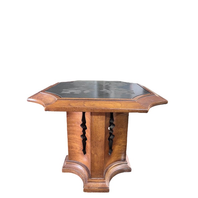 Mid-Century Modern 1960s Pair of Drexal Spanish Mediterranean Bunching Side Tables With Slate Top For Sale - Image 3 of 10