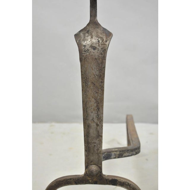 Antique French Art Nouveau Hand Hammered Wrought Iron & Bronze Andirons - A Pair For Sale - Image 4 of 15
