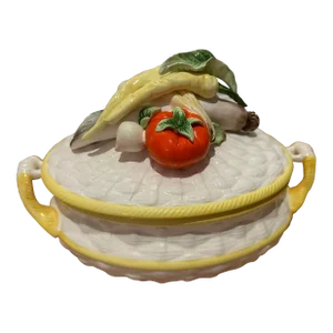 Antique Majolica Ceramic Soup Tureen With Vegetables - Comes With Lid and Spoon