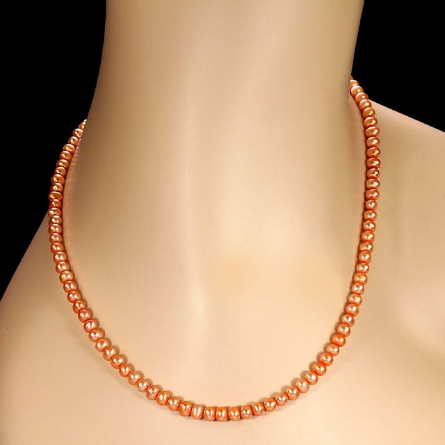 Ajd 17 Inch Peachy Orange Delicate 5mm Pearl Necklace For Sale - Image 4 of 5