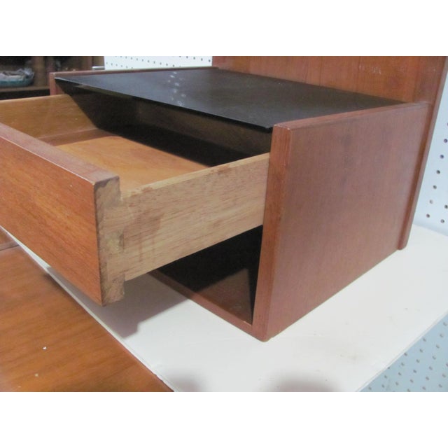 Mid-Century Modern Hans J. Wegner for Getama Floating Nightstand in Teak Glass & Brass 1960s Signed For Sale - Image 3 of 13