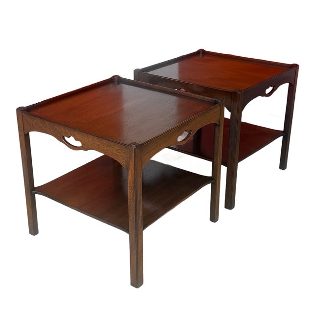 Brown 1960's Mid Century Kittinger Walnut Two-Tier Side Tables - A Pair For Sale - Image 8 of 13