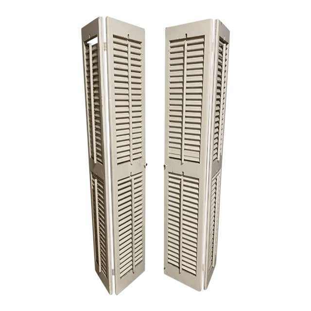 Vintage Bi Fold Interior Wood Window Plantation White Shutters - a Pair For Sale
