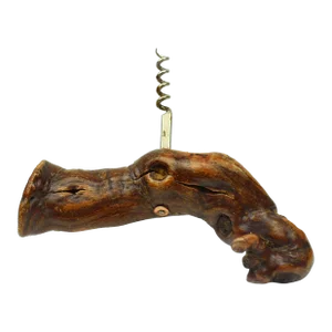 Large Mid 20th Century Natural Grapevine Wood Handle Corkscrew Wine Bottle Opener
