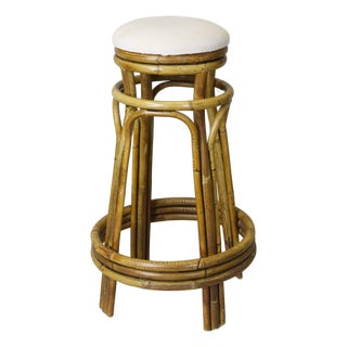 Italian Stool in Bamboo Rattan, 1960s For Sale