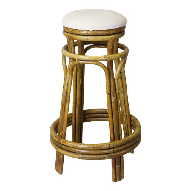 Italian Stool in Bamboo Rattan, 1960s For Sale