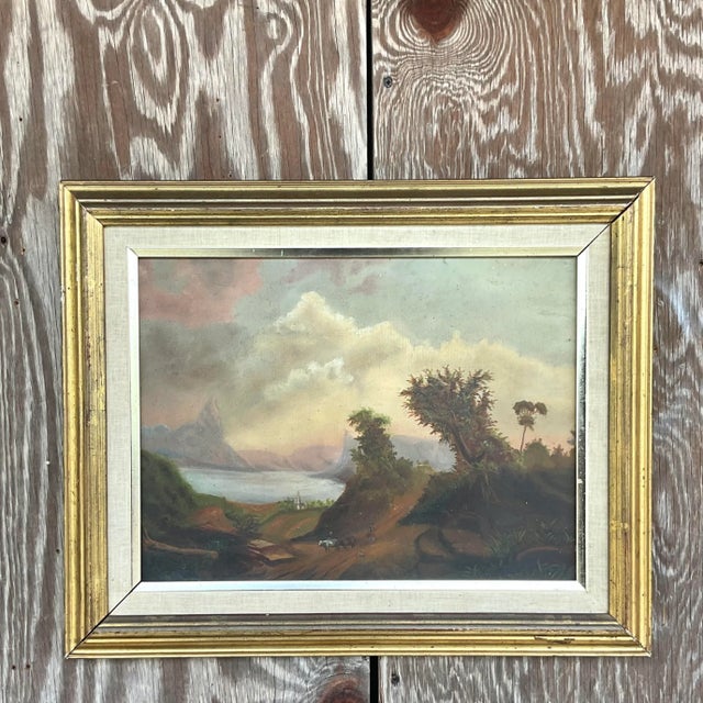 Early 20th Century Vintage Traditional Original Landscape Oil Painting on Canvas For Sale - Image 5 of 6