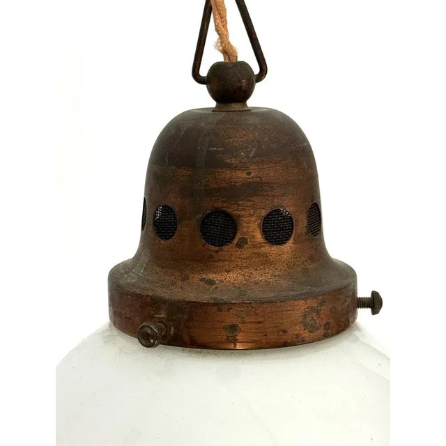 Copper Vintage Industrial Chandelier in Copper and Milk Glass, 1950s For Sale - Image 8 of 10