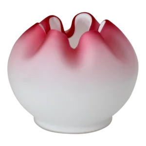 Mid 19th Century American Art Glass Mt. Washington Satin Art Glass Ruffled Rose Bowl