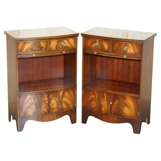 Bow Fronted Side Bookcase Tables + Butlers Serving Trays from Shaws London, Set of 2 For Sale - Image 12 of 12