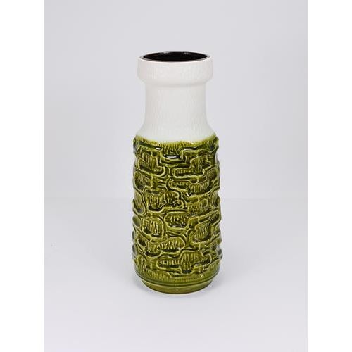 Tall Brutalist Op-Art Green & White Terracotta Floor Vase, Austria, 1970s For Sale - Image 4 of 12