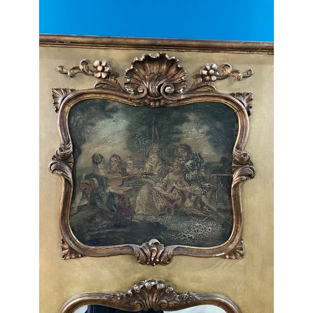Antique French Trumeau Mirror With Oil Painting — 18th Century Style, 67" × 35" For Sale - Image 4 of 10
