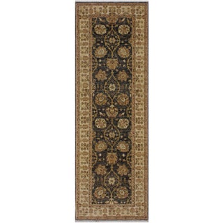 1990s Boho Chic Gray Ivory Hand-Knotted Wool Rug - 3′ × 8′10″ For Sale